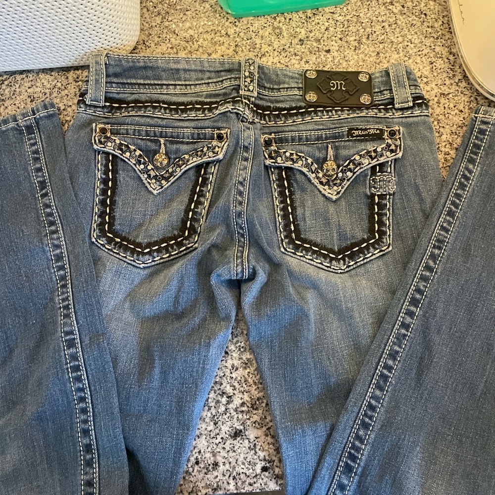 Miss Me Blue Boot Cut Jeans with Embellished Back